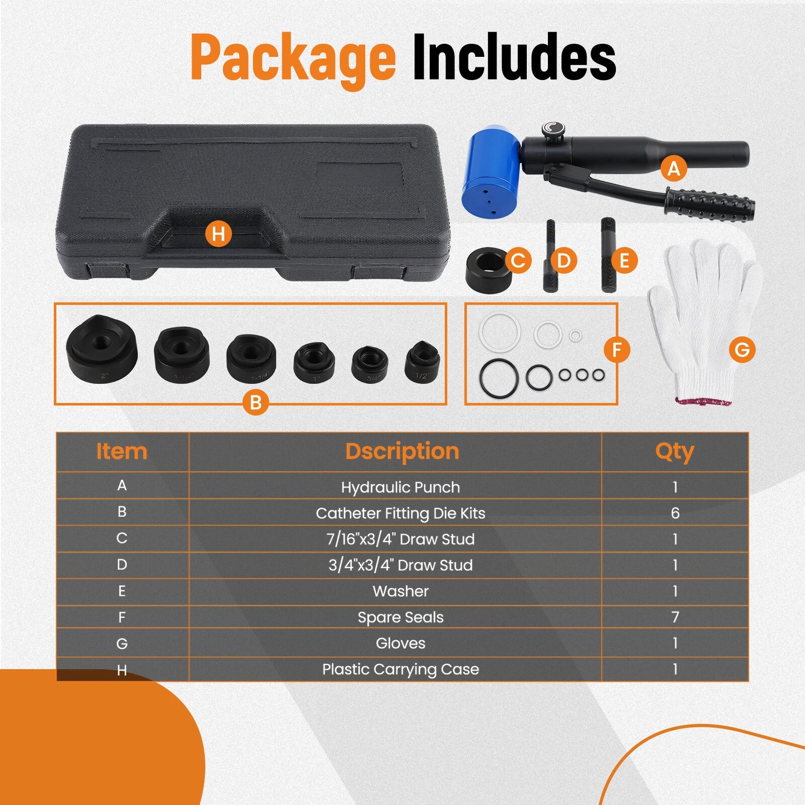 Hydraulic Knockout Hole Punch Driver Kit for Various Models (1/2 to 2 Inch)