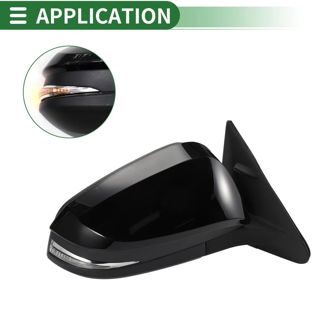Right Side Door Mirror for Toyota Highlander (2014–2019) Manual Folding Gloss Black