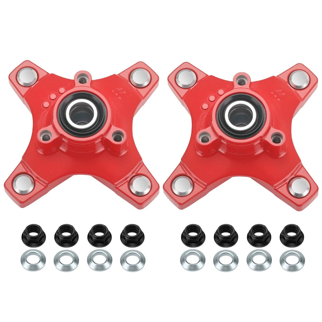2 Front Red Wheel Hubs & Flange Lug Nuts for Honda Sportrax 250 (2001–2008)
