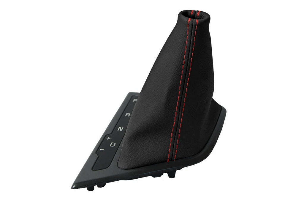 Leather Automatic Shift Boot Cover for Kia Optima (2011–2015) Black Red Stitch