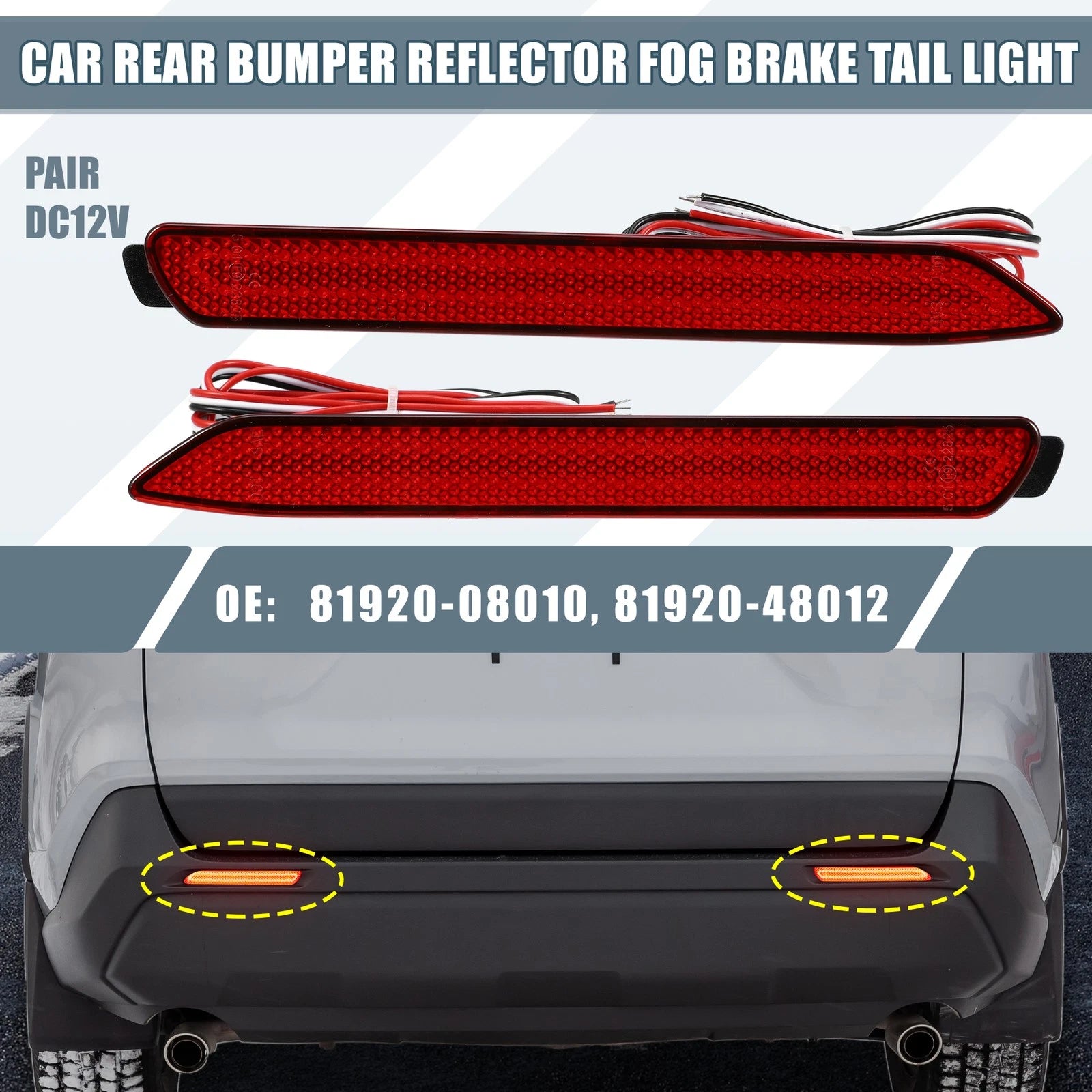 2X Rear Bumper Reflector LED Brake Tail Light 8191048012 for Toyota RAV4 (2019–2023)