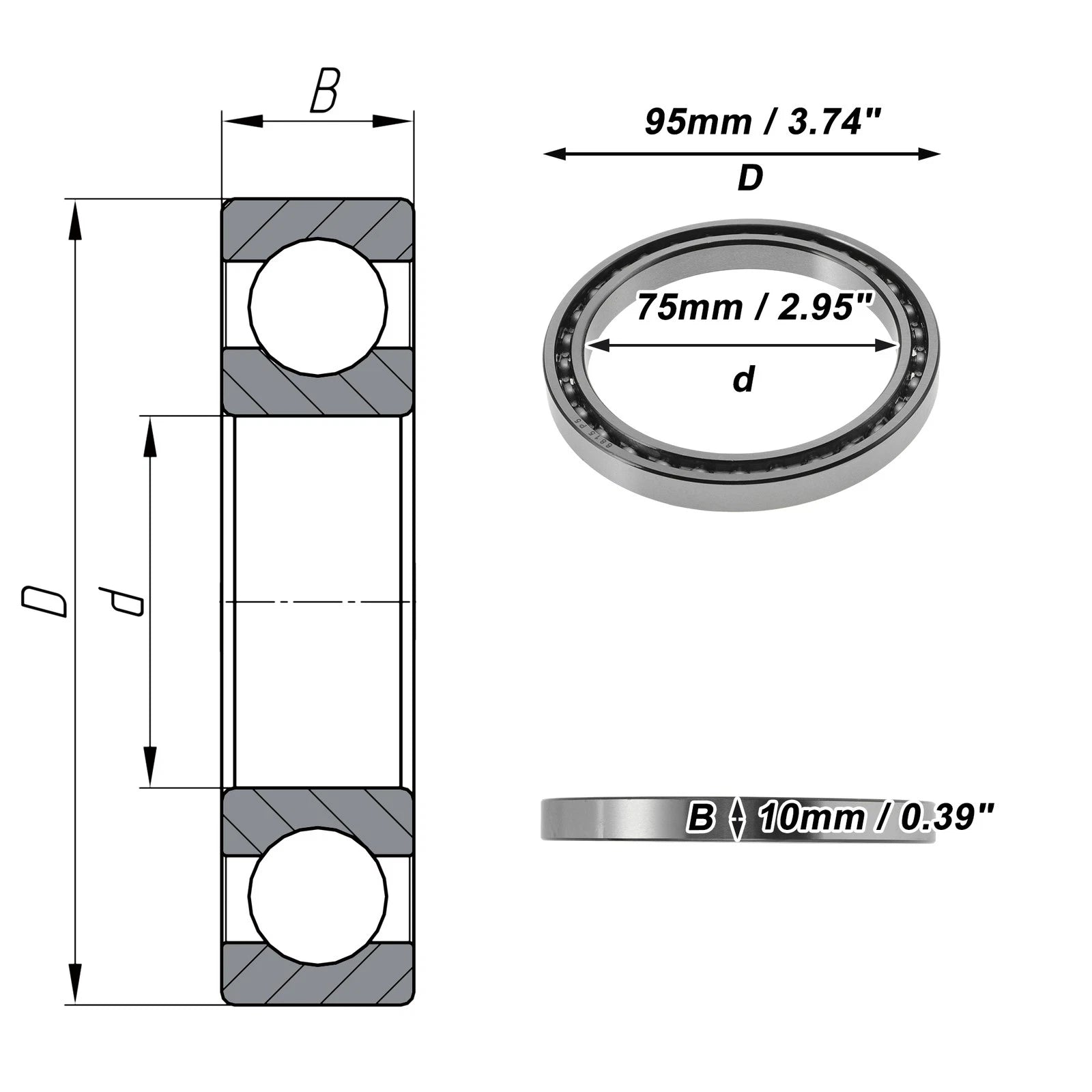 Deep Groove Ball Bearing 75x95x10mm for Scooter Skateboard (1Pc)
