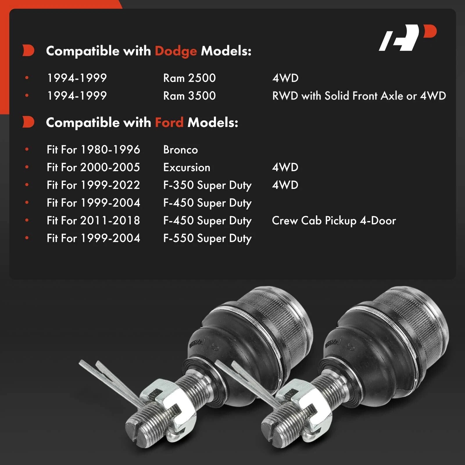 2X Front Upper Ball Joint for Ford F-350 Super Duty (1999–2022)