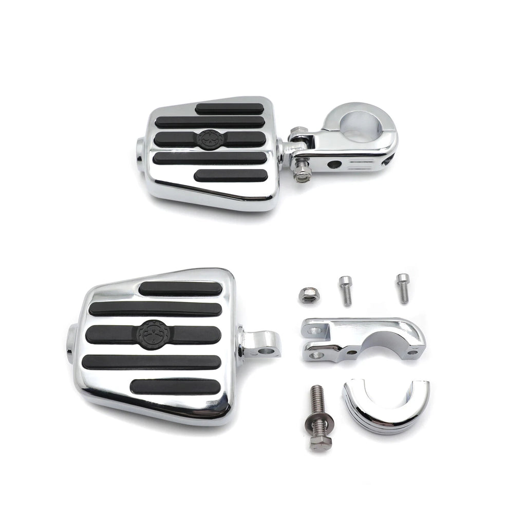 Chrome 1 1/4" Gear Skull Foot Peg Footrest w/ P-Clamp Kit for Harley Sportster