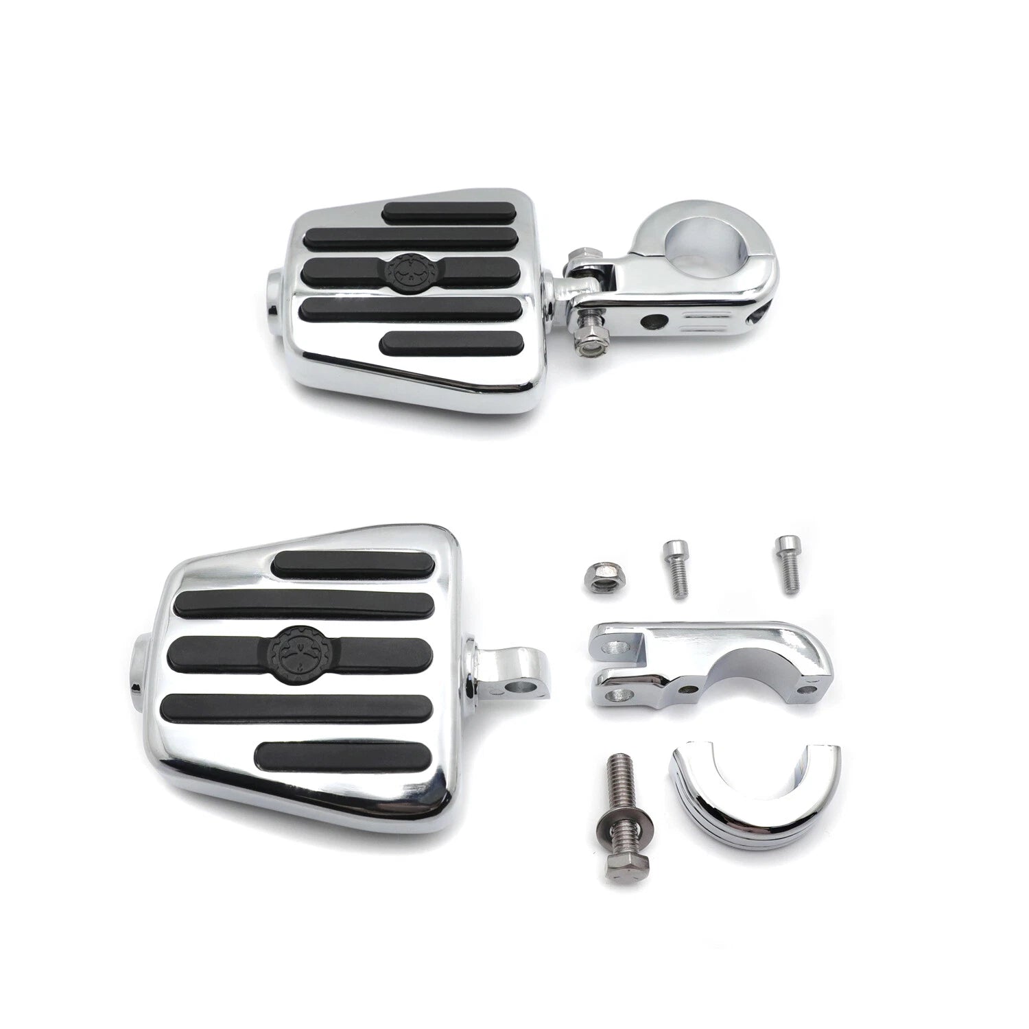 Chrome 1 1/4" Gear Skull Foot Peg Footrest w/ P-Clamp Kit for Harley Sportster