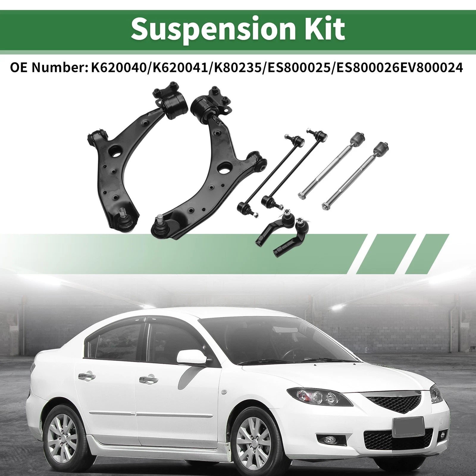 8 Pcs Front Lower Control Arms for Mazda 3 (2004–2009) No.K620040/K620041/K80235