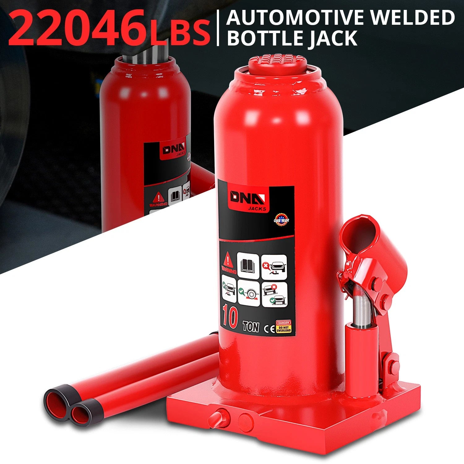 17.3" Manual Hydraulic Bottle Jack for Automotive Repair (10 Tons)