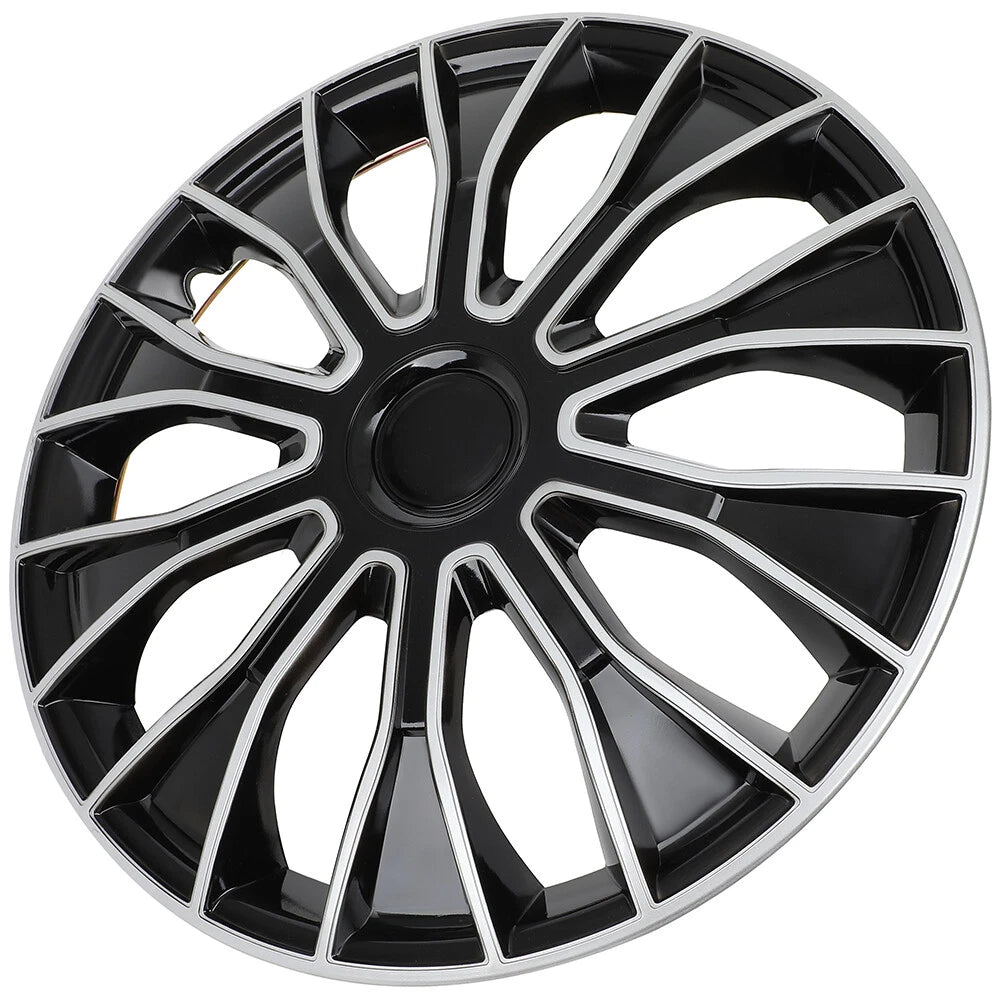 Set of 4 Wheel Hub Caps for All Makes Models (15") Black & Silver
