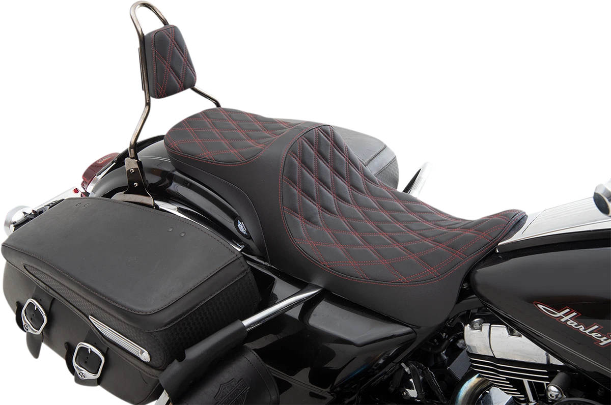 Predator III 2-Up Seat for Harley FL (Double Diamond, Red Thread)