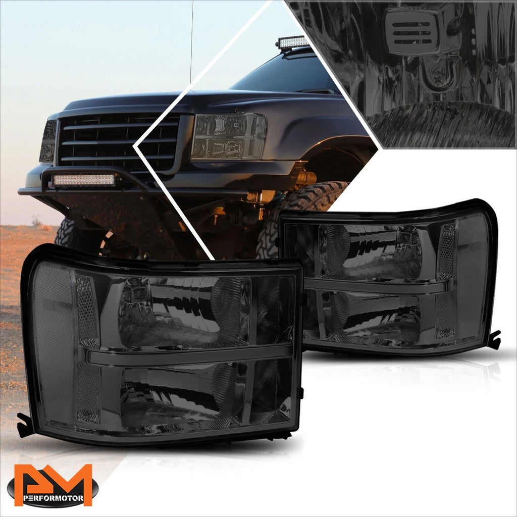 Headlights for GMC Sierra 1500-3500 (2007–2014) Smoked Housing Clear Corner