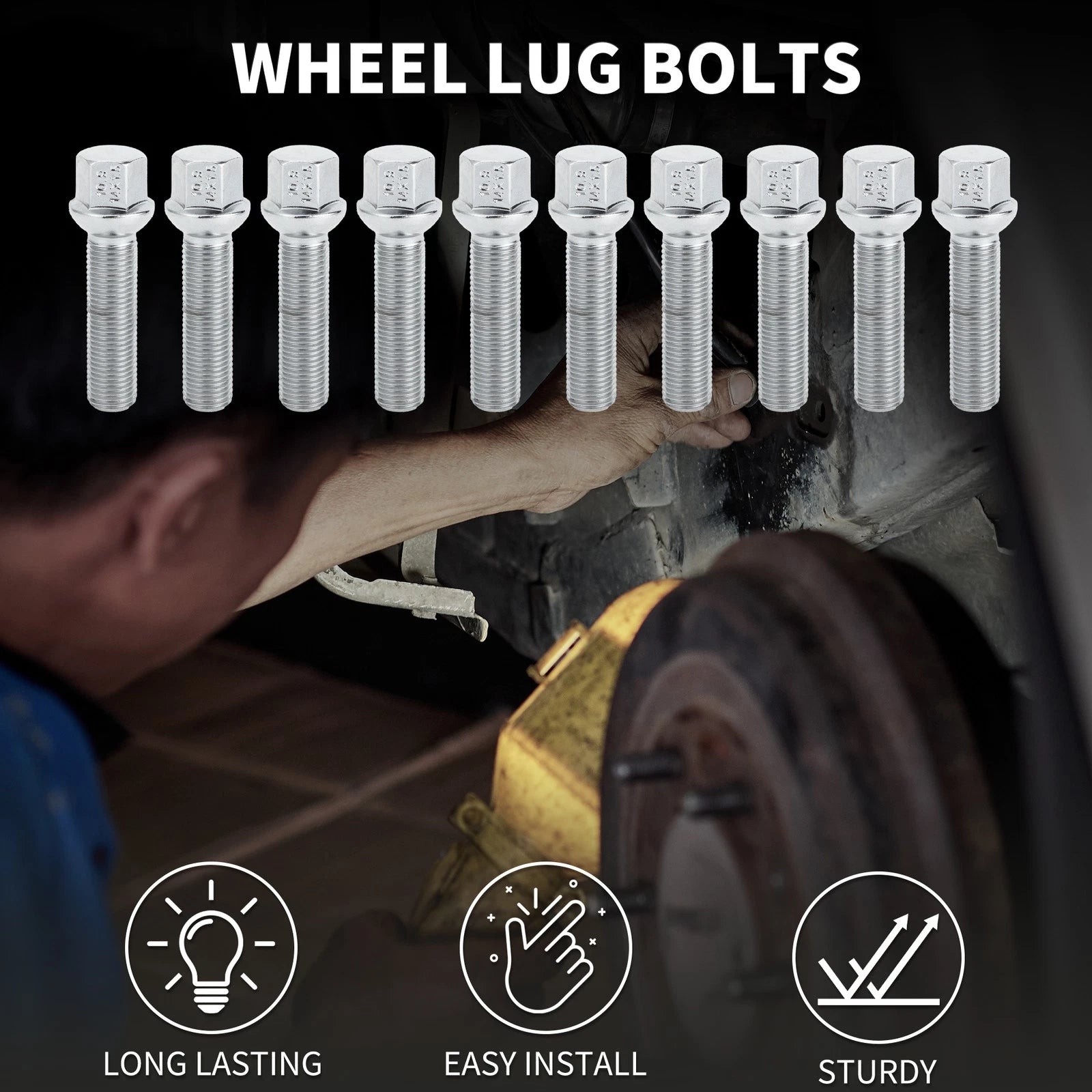 10 Pcs M14x1.5mm Ball Seat Wheel Lug Bolt 50mm Shank for Volkswagen Audi 
