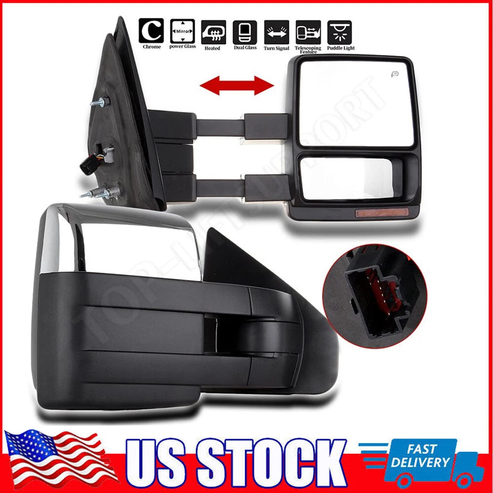 Side Towing Mirrors for Ford F150 (2007–2014) with LED Puddle Signal