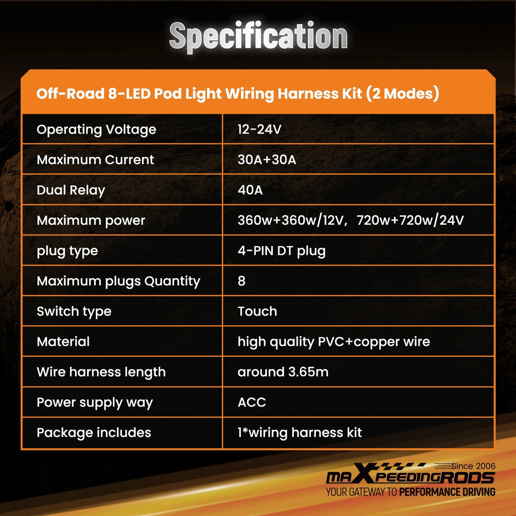 Touch Switch Harness for maXpeedingrods Off Road Lights 720W 4-PIN DT (N/A)