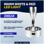 RV LED Reading Light with Touch Dimmer & USB-C Port (12V, Silver)