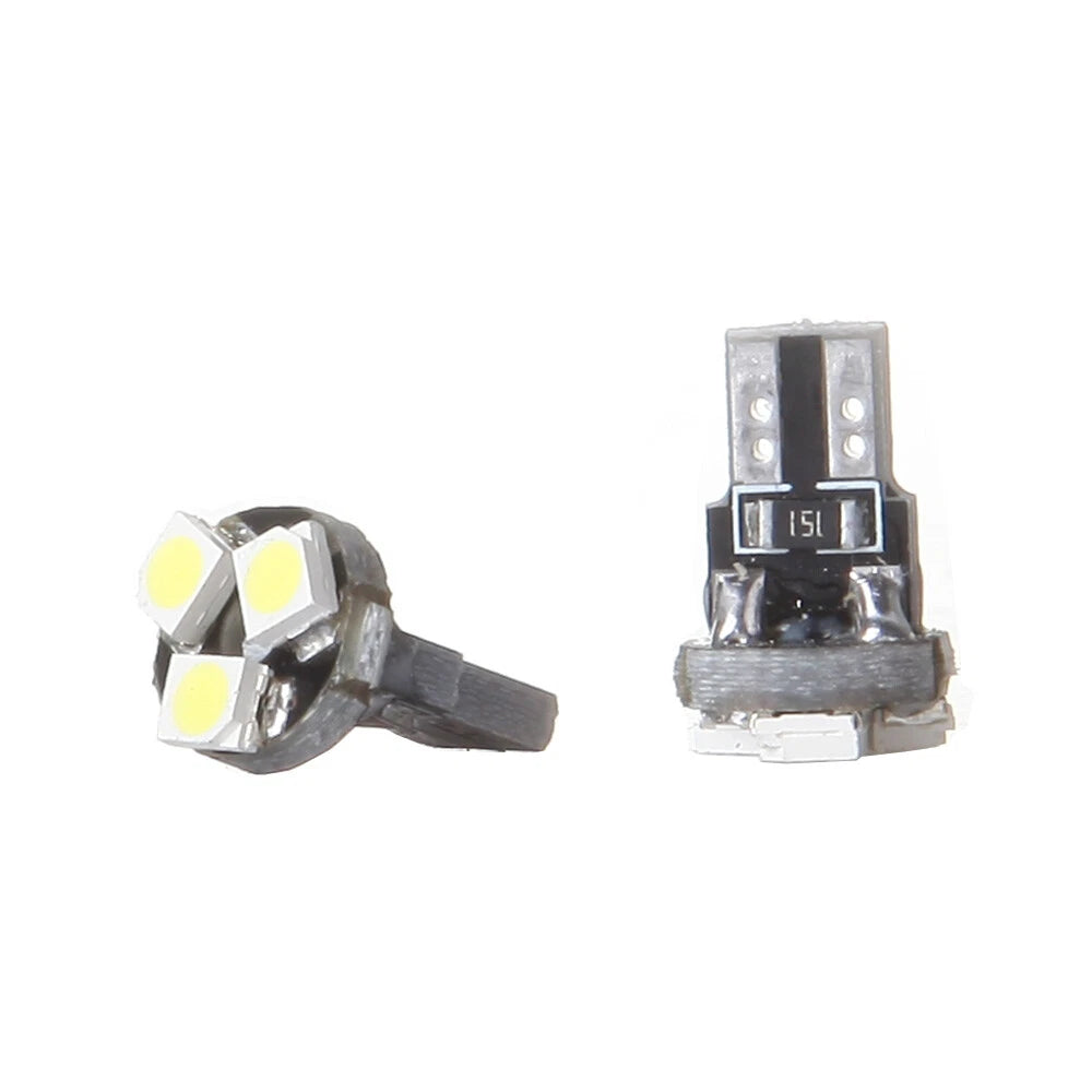 10Pcs White T5 Wedge 3-SMD LED Light Bulbs for Speedometer Gauge Cluster