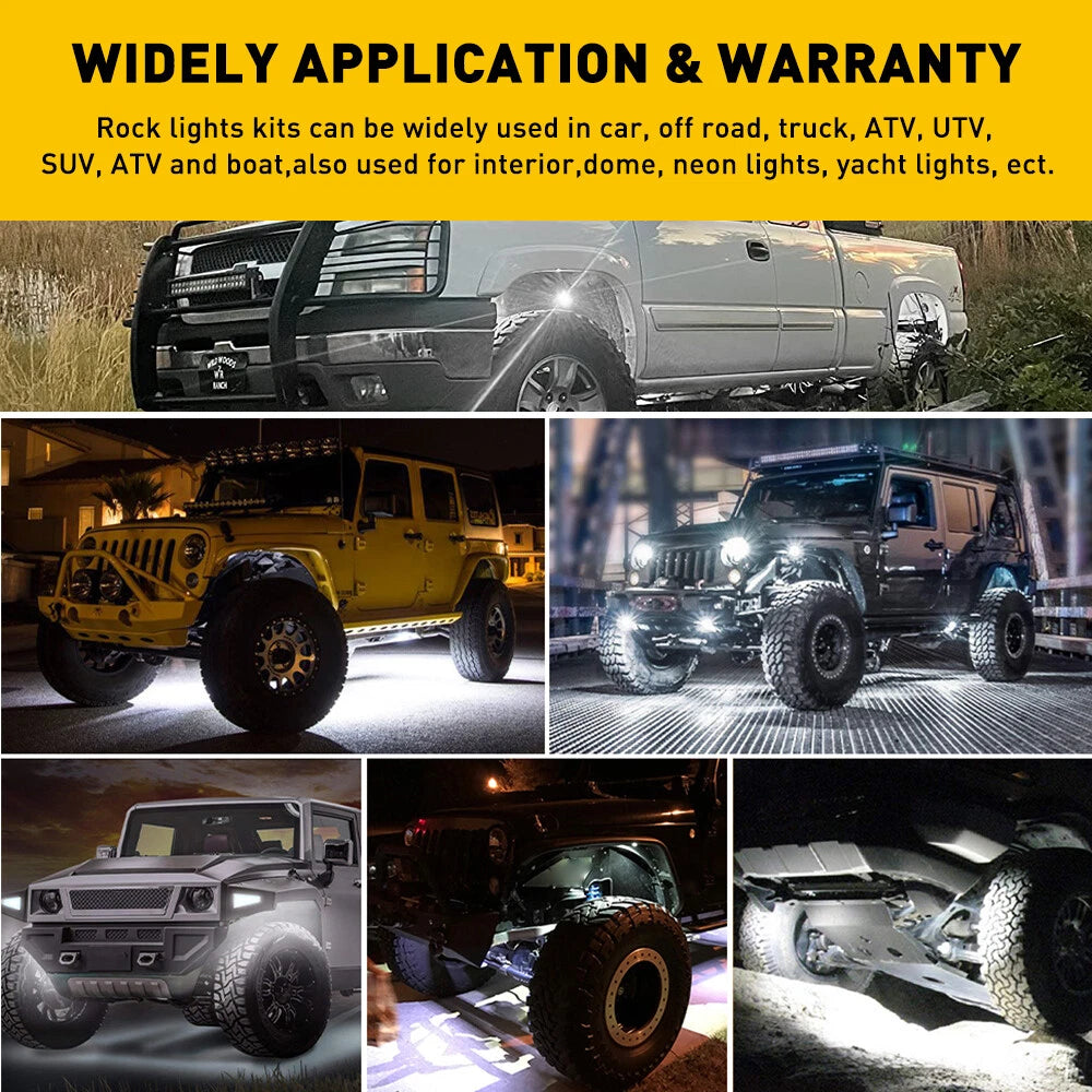 8 Pods LED Rock Lights for Jeep (Offroad, UTV, ATV)
