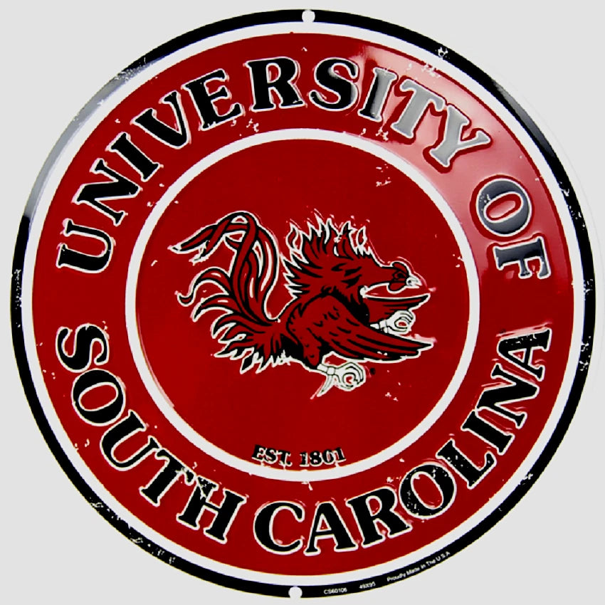 Embossed Metal Novelty Round Sign for University of South Carolina Gamecocks