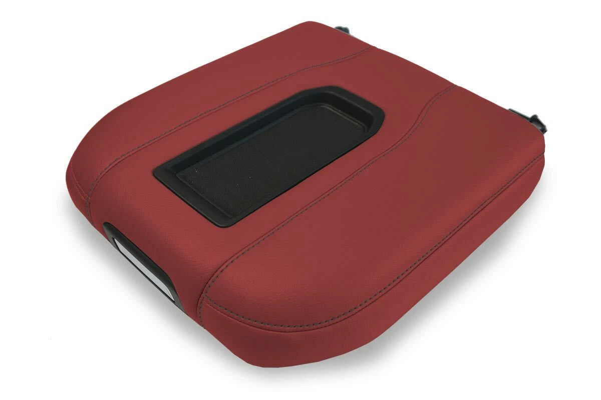 Console Lid Bucket Cover Leather for Chevrolet Silverado (2019–2020) Red Black Stitch