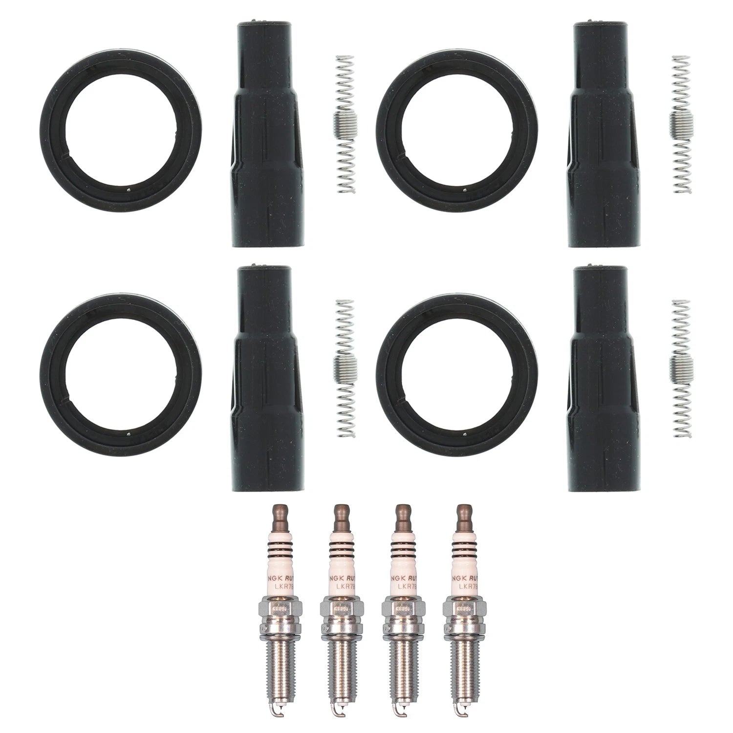 Set of 4 NGK Ruthenium HX Spark Plugs & Denso Coil Boots for Corolla Prius (2009–2021)