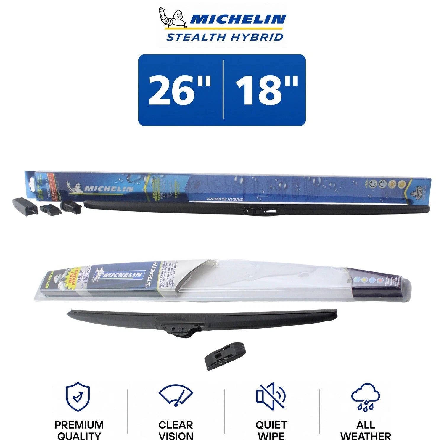 Set of 2 Michelin Stealth Hybrid All-Climate Wiper Blades 26"/18" for