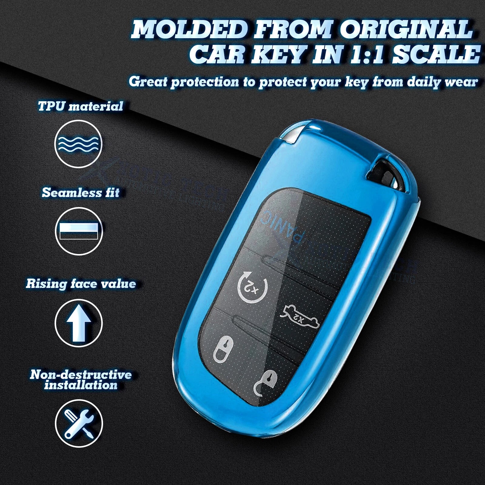 Protect Blue Soft TPU Remote Key Fob Case for Jeep Chrysler Dodge (2014-2018)