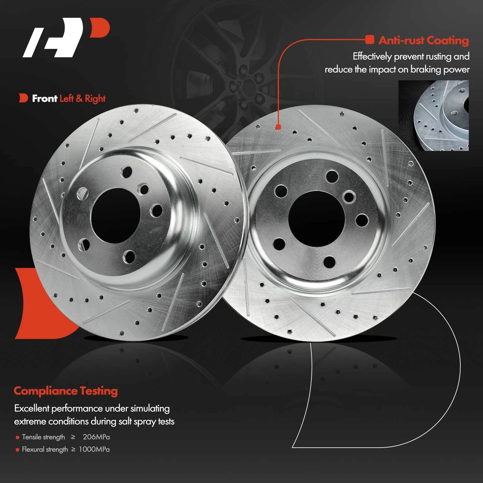 Front Drilled Brake Rotors for BMW 528i 2011–2016, 528i xDrive 2012–2016