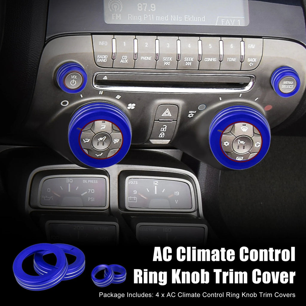 Set of 4 Blue Aluminum Alloy Center Control Ring Knob Covers for Chevrolet Camaro 