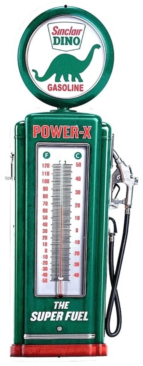 Sinclair Dino Gasoline Thermometer Sign 17" Metal for Garage Decor