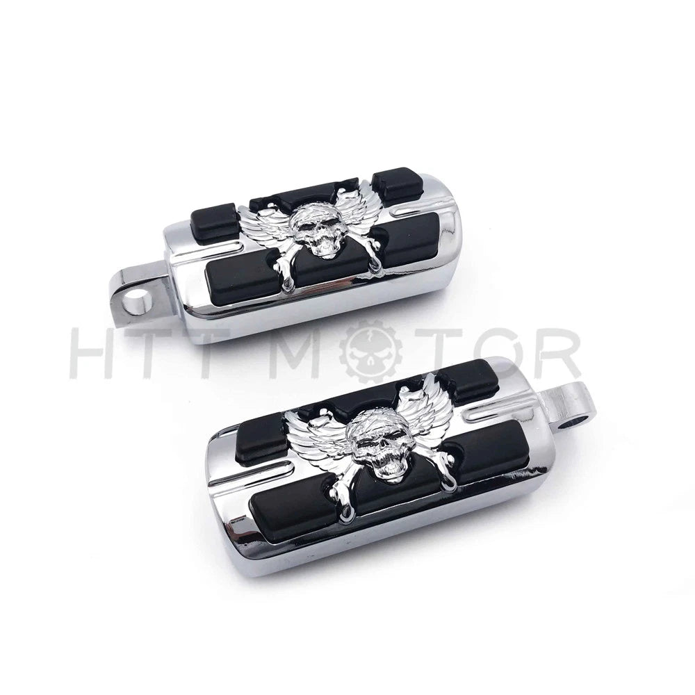 Chrome Wing Zombie Skull Footrests Footpegs for Harley Softail Dyna