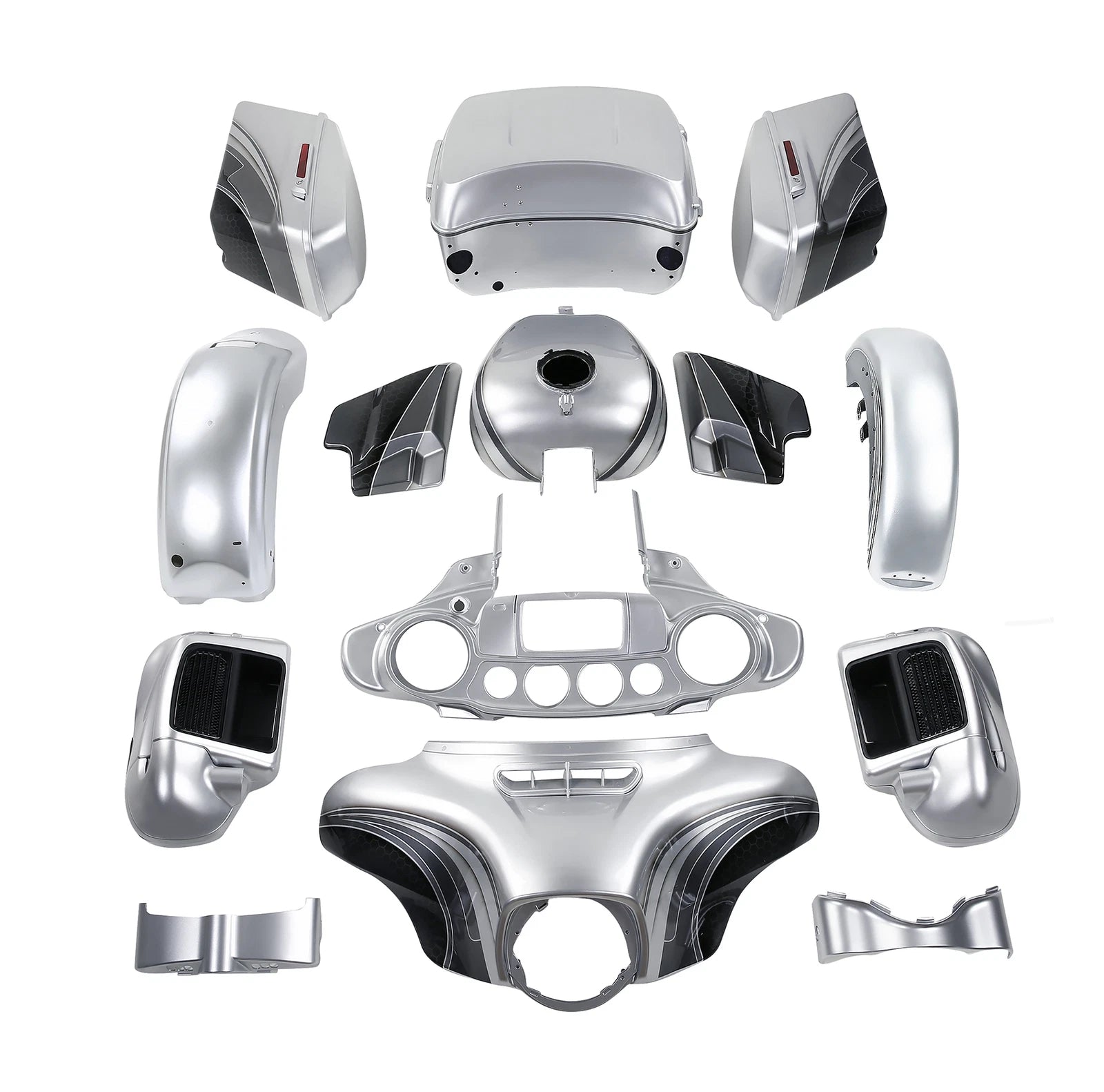 Fairings Bodywork for Harley Electra Glide (2014–2024) Silver/Black Honeycomb Fade