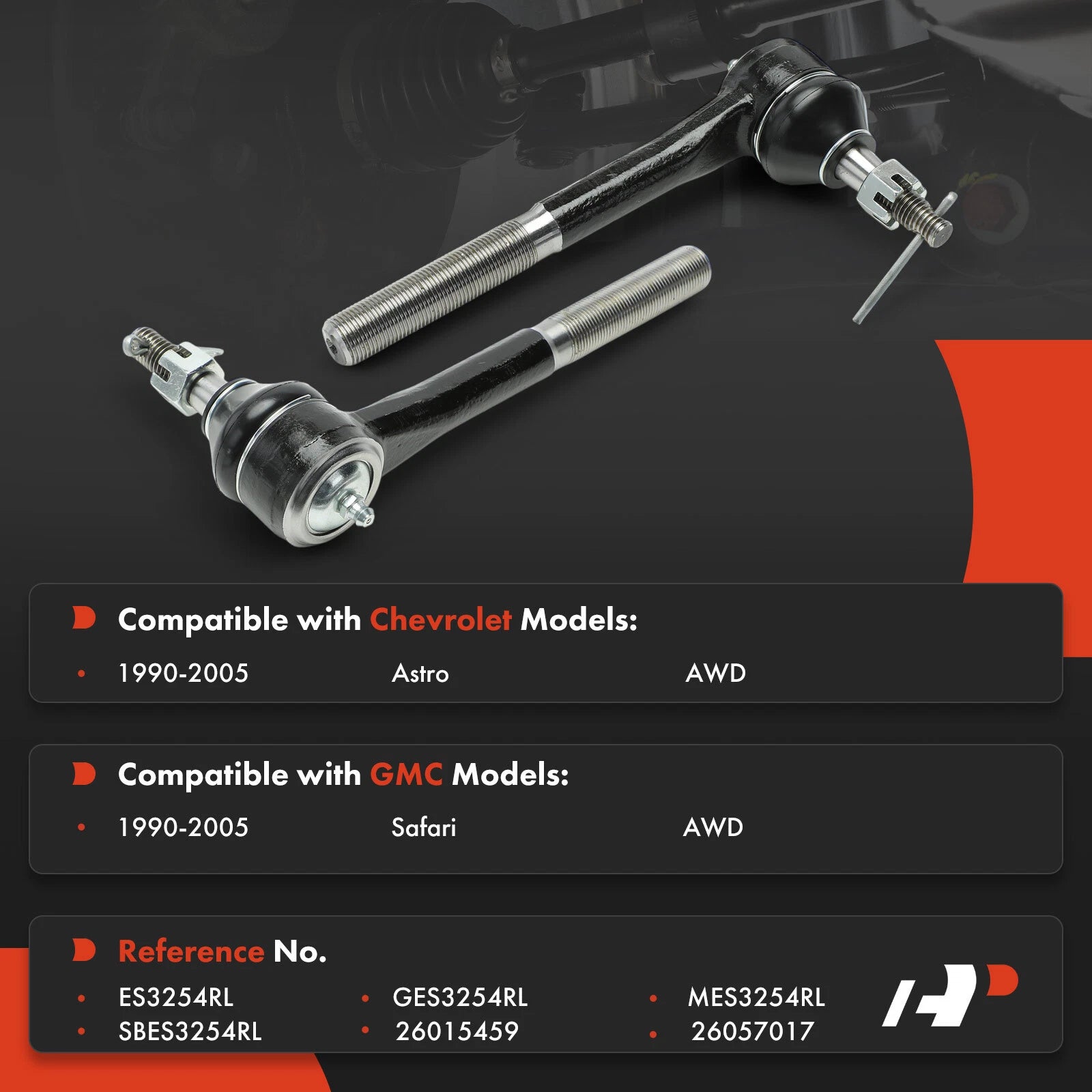 2X Front Outer Tie Rod Ends for GMC Safari Chevrolet Astro (1990–2005)