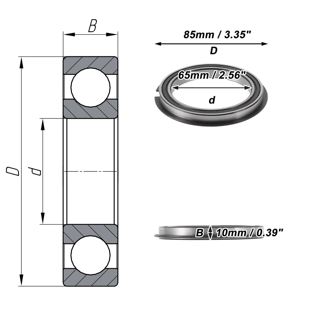 Deep Groove Ball Bearing 6813NR2RS for Scooter Skateboard (65x85x10mm)
