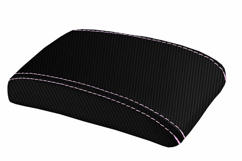 Console Lid Armrest Cover for Subaru Impreza (2000–2007) Carbon Fiber Pink Stitch