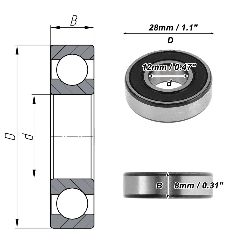 Deep Groove Ball Bearing 12x28x8mm for Various Models (6001VV)