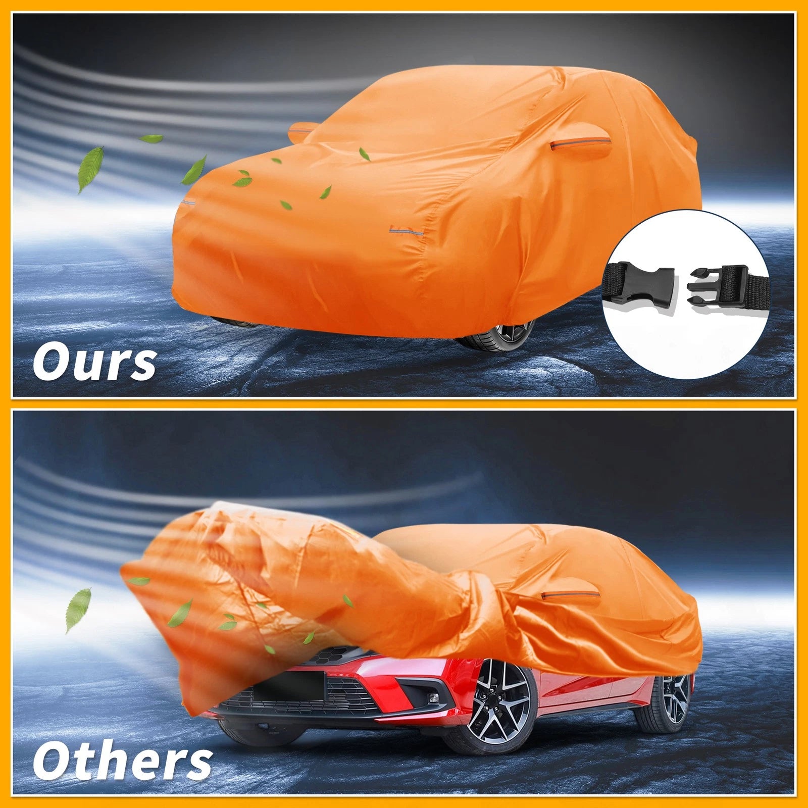Waterproof Car Cover for Honda Civic (All Weather, Orange, Zipper)