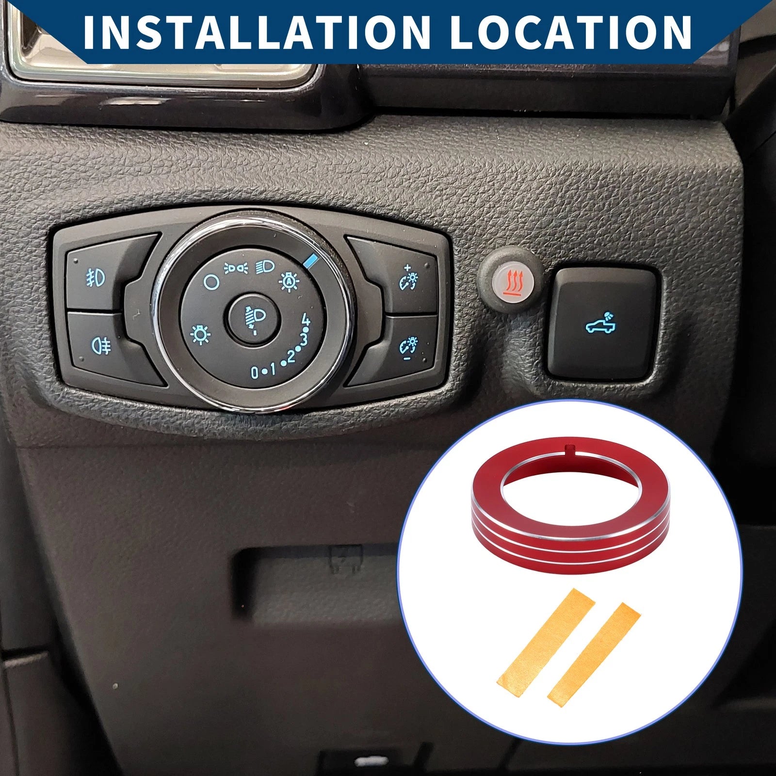 Headlight Switch Knob Cover Ring for Ford Mustang (2015–2020) Red