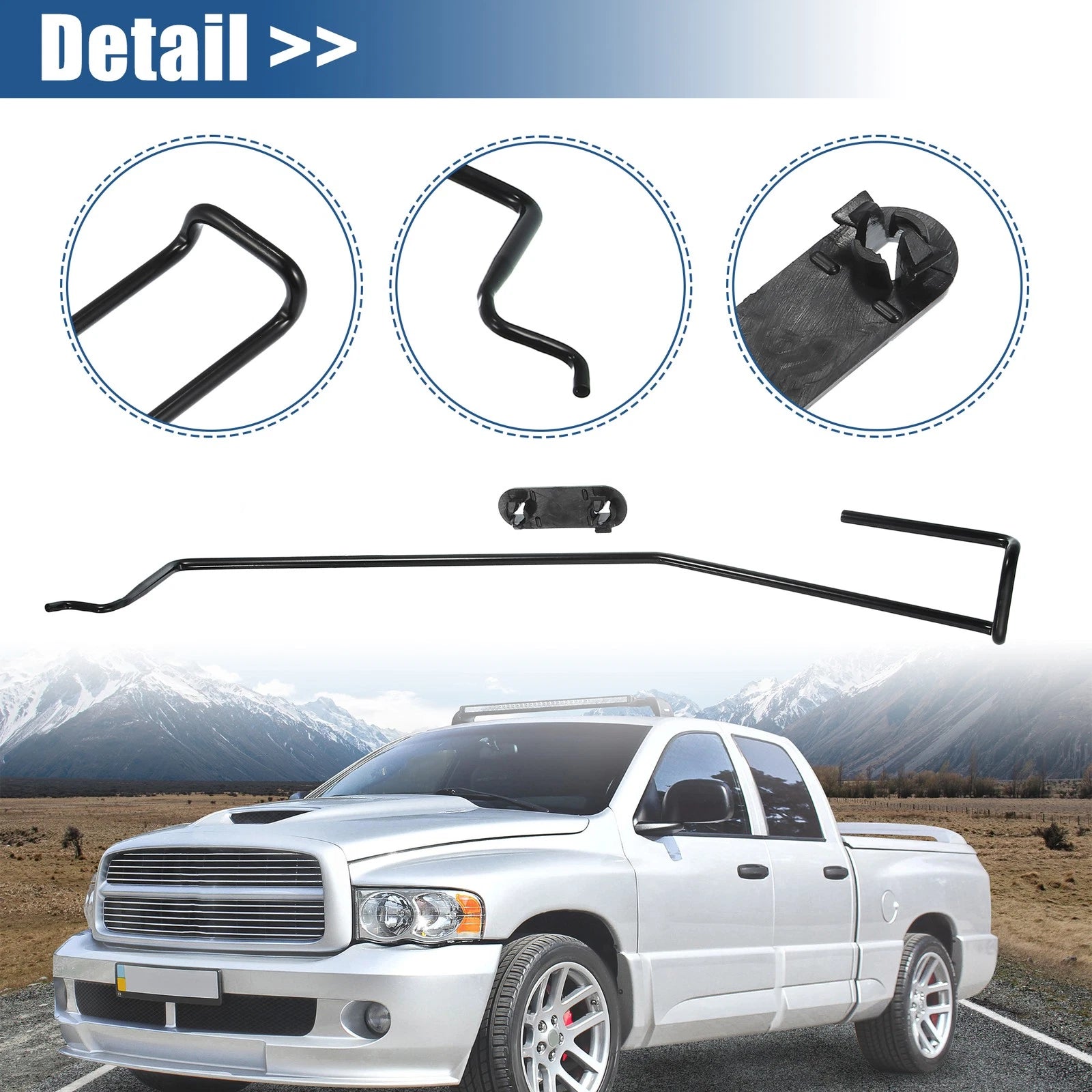 Hood Safety Latch Catch Rod and Retainer Clip Kit for Dodge 1500 2500 (2014–2023)