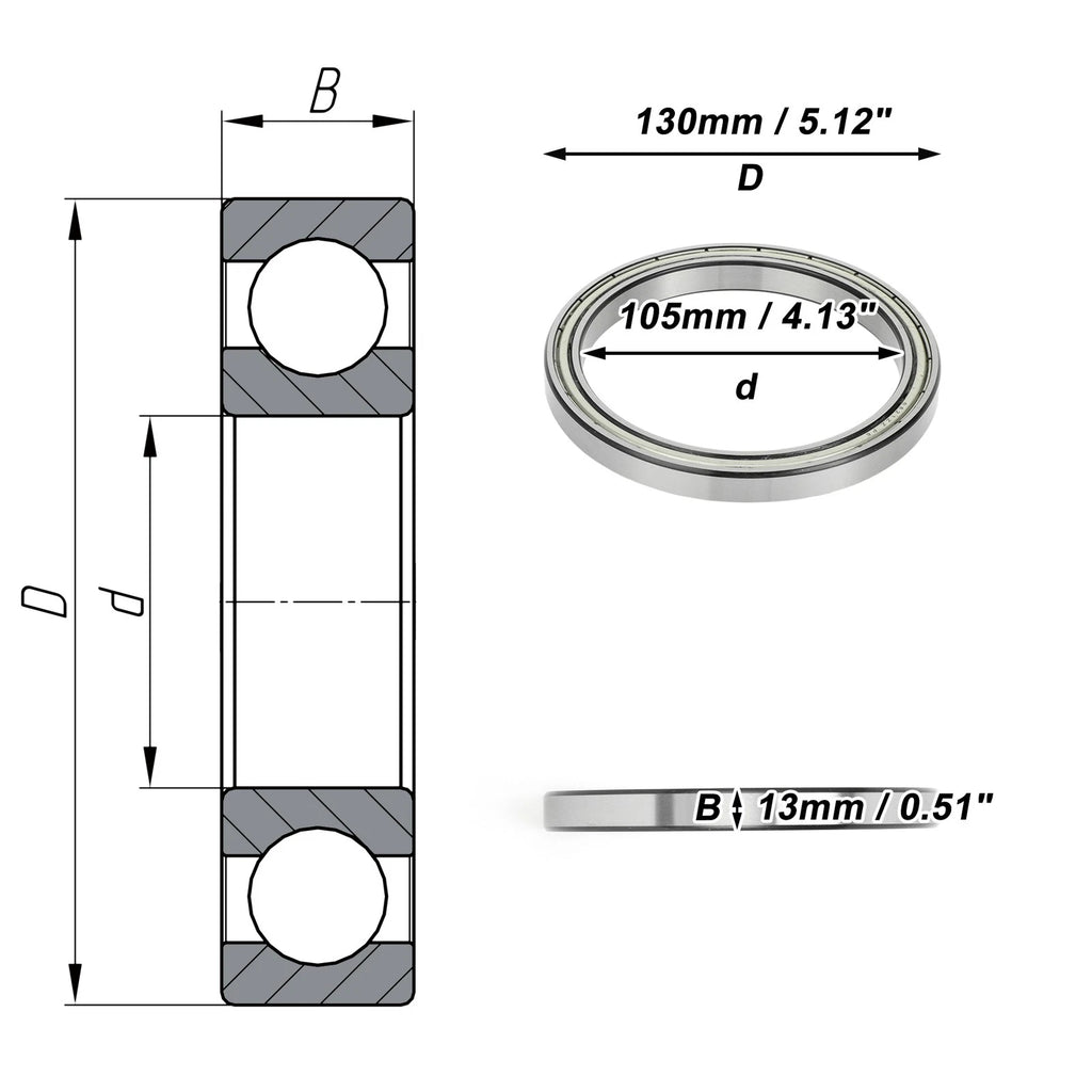 Deep Groove Ball Bearing P6 for Scooter Skateboard Wheel (105x130x13mm)