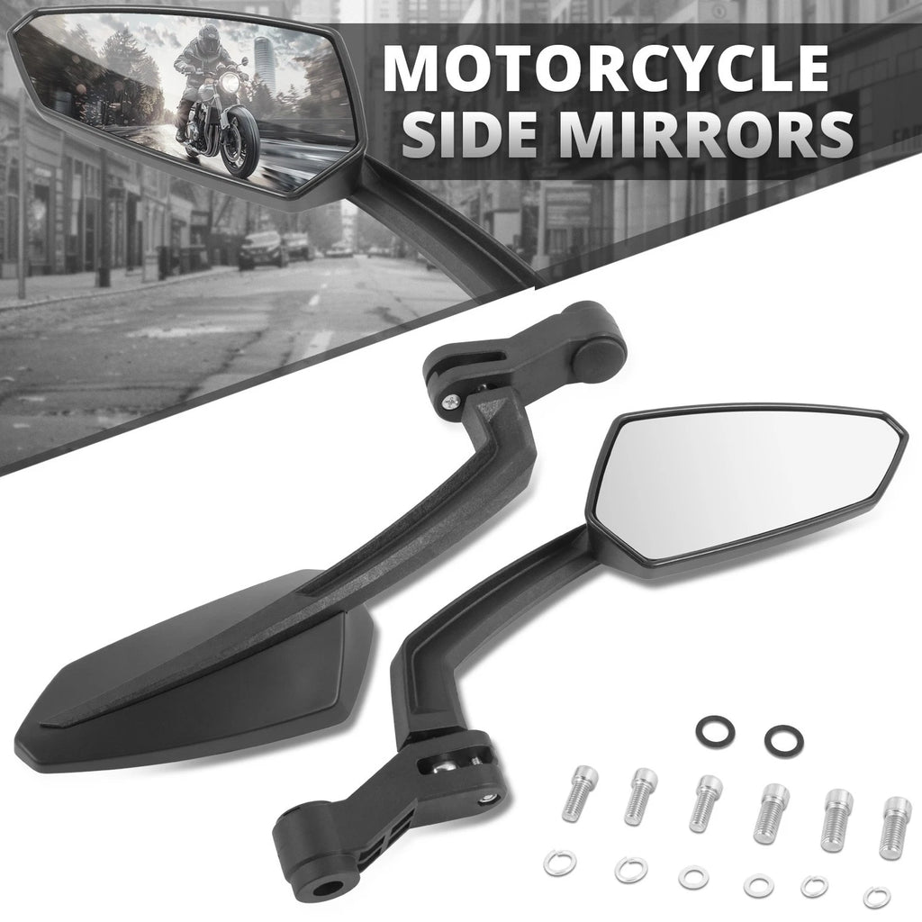 Universal Black Anti-Glare Side View Mirrors for Naked Bikes (Fit)