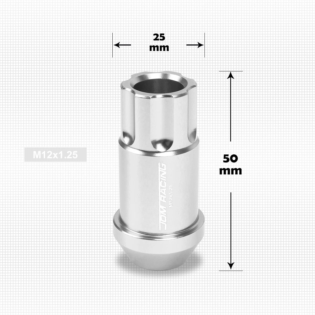 20Pc M12X1.25 Silver JDM Open End Aluminum Spline Wheel Lug Nuts + Key