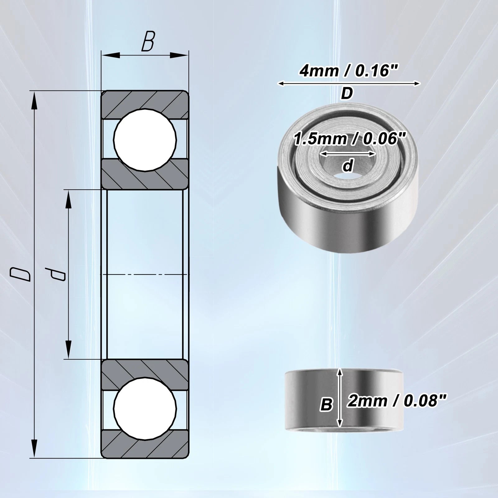 10 Pcs 1.5x4x2mm Deep Groove Ball Bearings 681XZZ for Automotive 