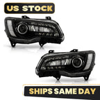 Halogen Headlight w/ LED DRL Projector Black Pair for Chrysler 300 (2015–2023)