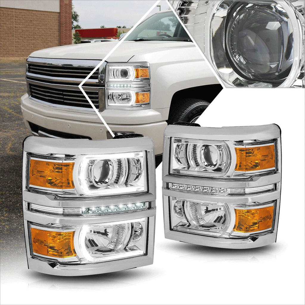 LED Projector Headlight Chrome Housing for Chevy Silverado (2014–2015)