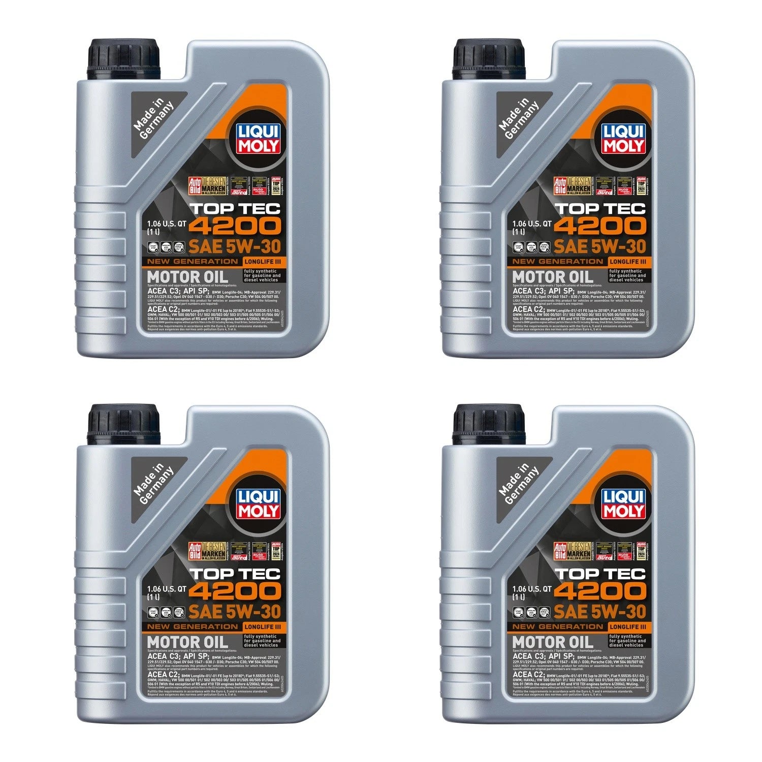 Set of 4 Liqui Moly Top Tec 4200 5W-30 Engine Motor Oil (1L each)
