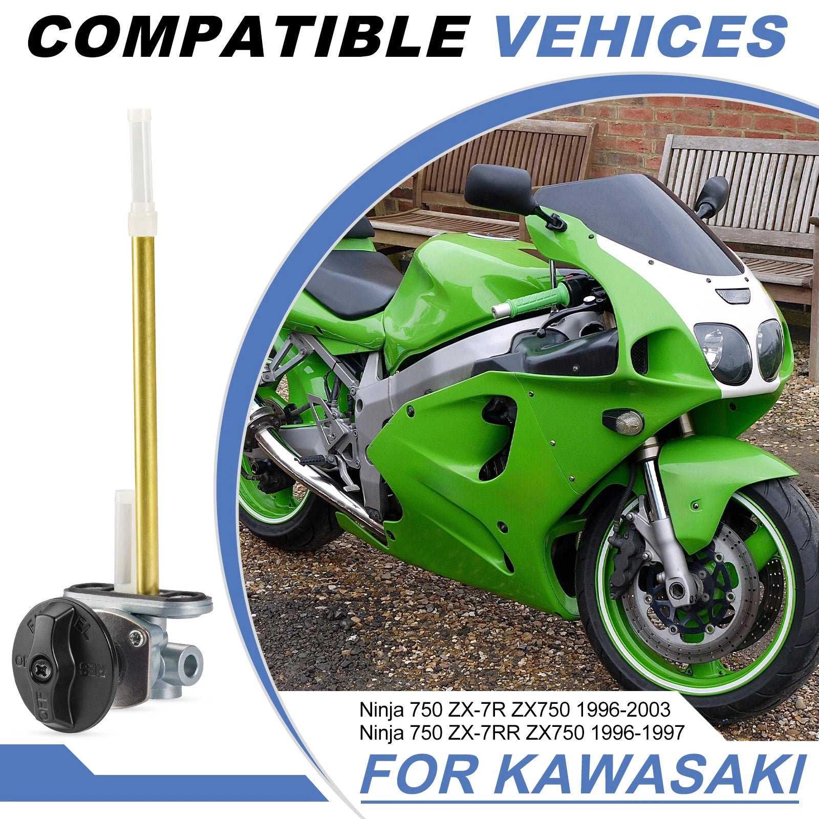 Fuel Tap Petcock Assembly for Kawasaki Ninja ZX-7R RR ZX750P ZX750N (1996–2003)
