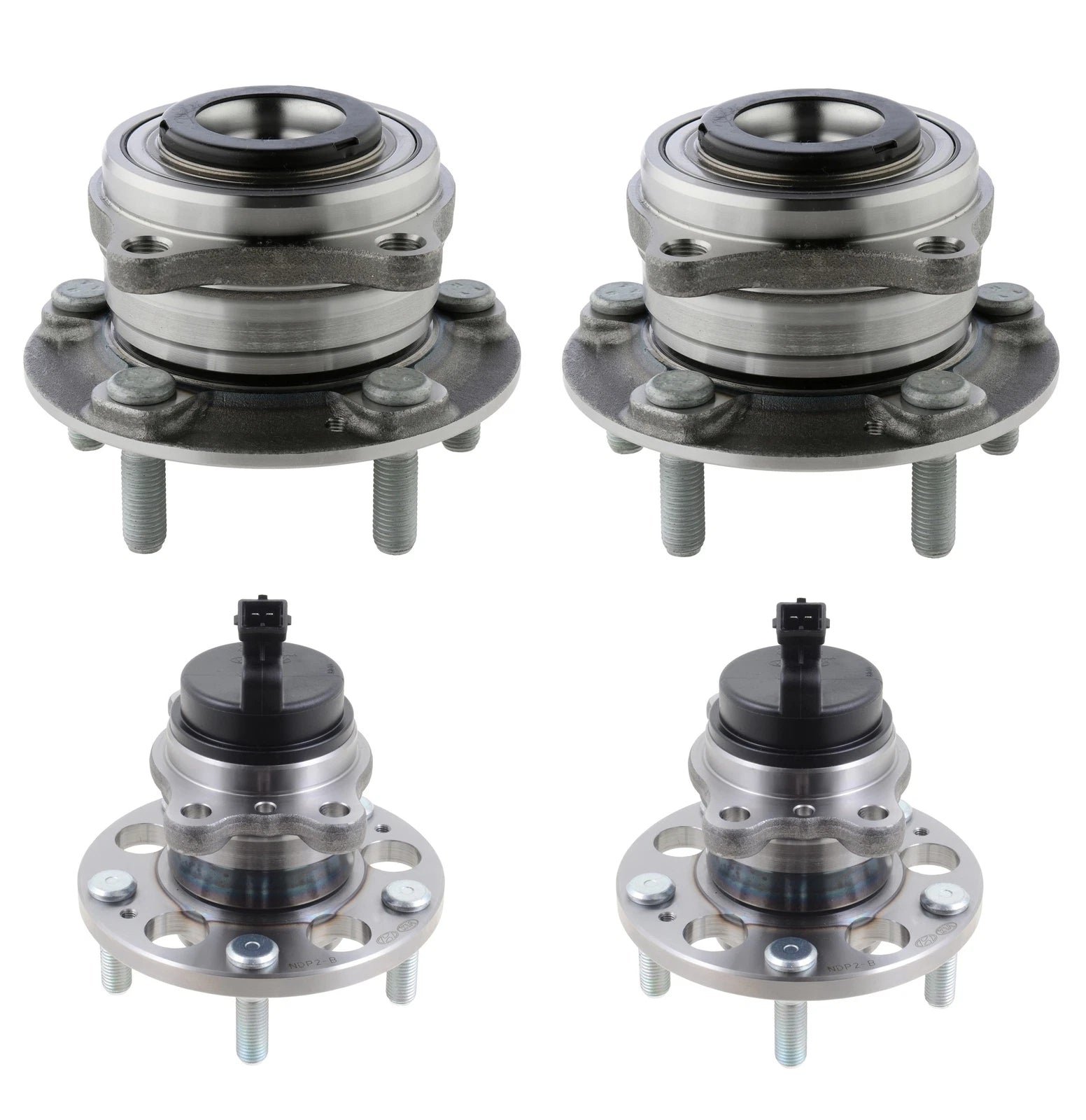 Set of 2 NTN Front & Rear Wheel Bearing & Hub Assemblies for Hyundai Kia (FWD)