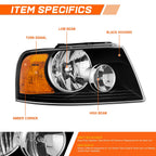 Right Side Black Amber Headlight for Ford Expedition (2003–2006)