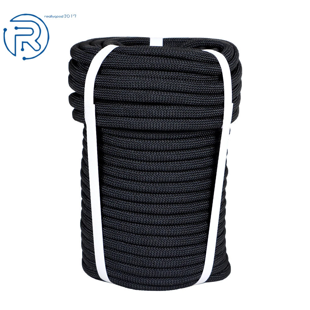 3/8" × 100' Black Braided Polyester Rope for Heavy Pulling