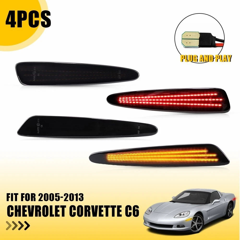 Set of 4 Smoked LED Side Marker Lights for Chevy Corvette C6 (2005–2013)