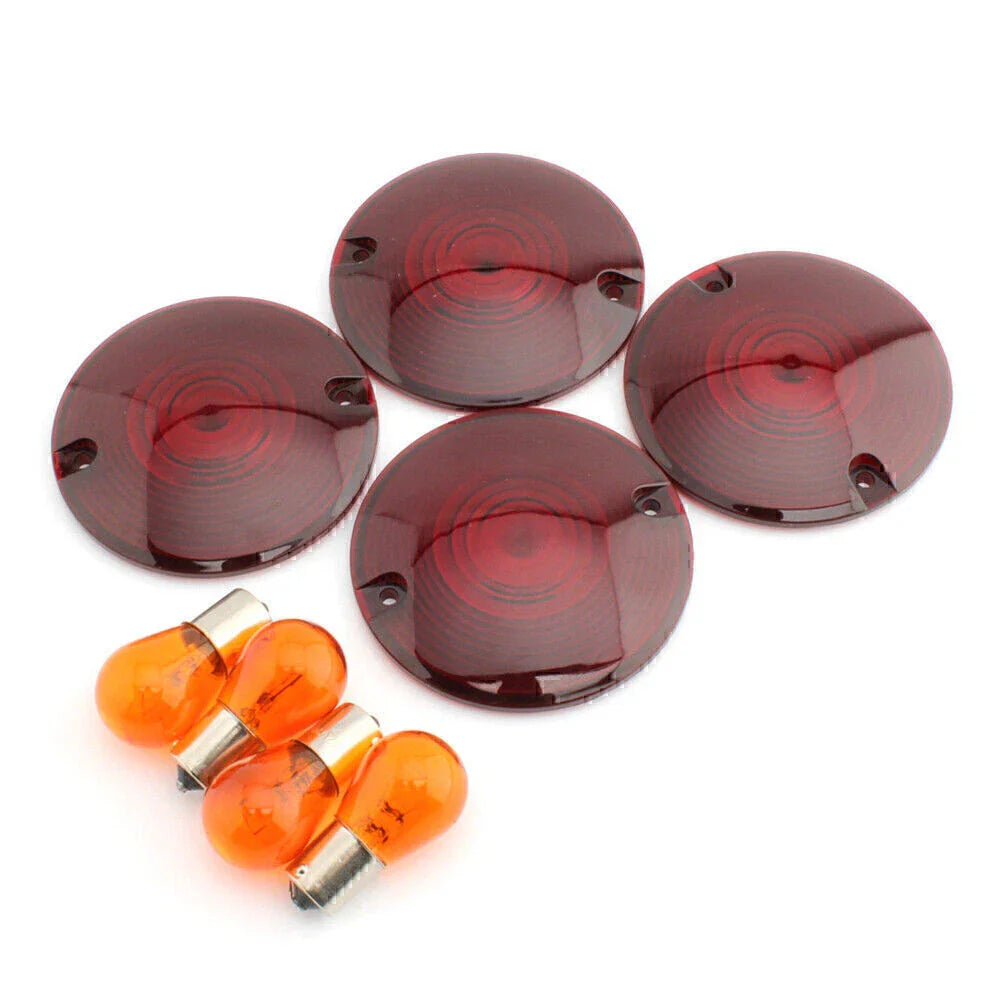 Turn Signal Light Lens Cover w/ Amber Bulbs for Harley Road King (94-10)